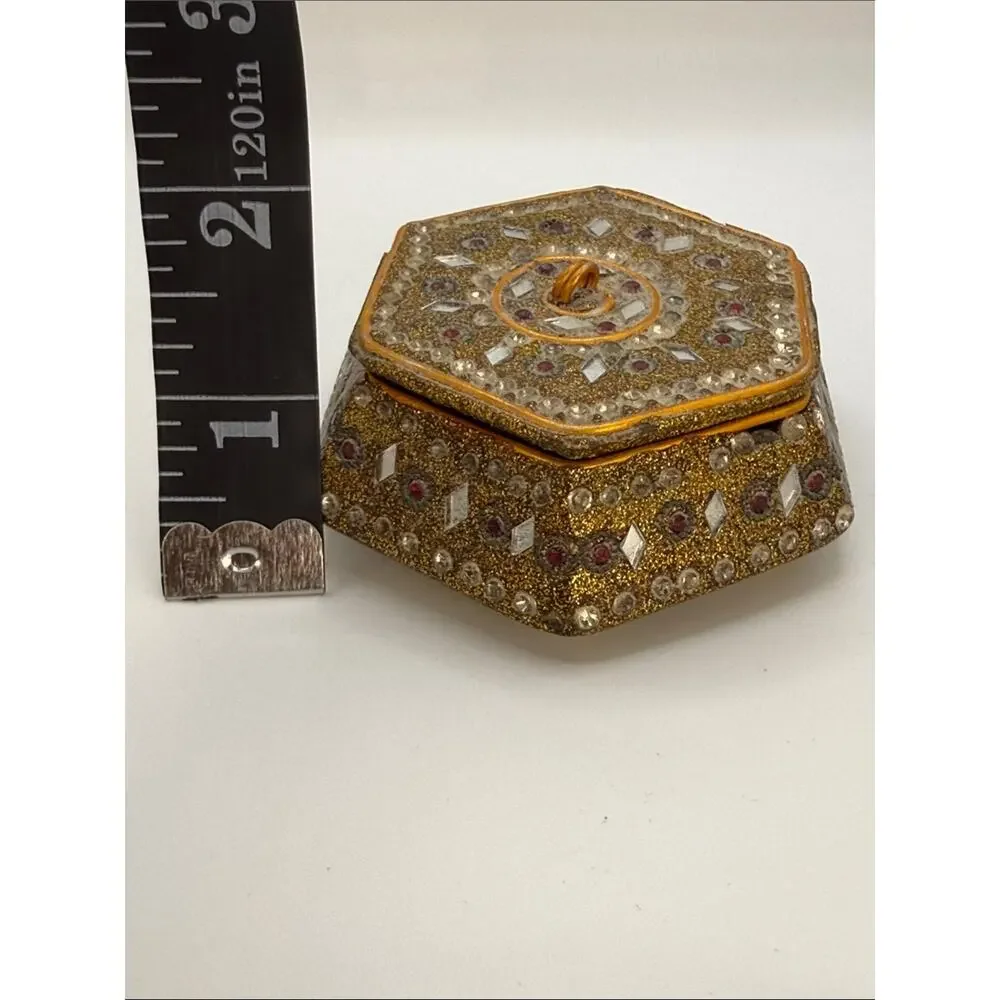 Vintage Embellished Hexagonal Jeweled Trinket Box
